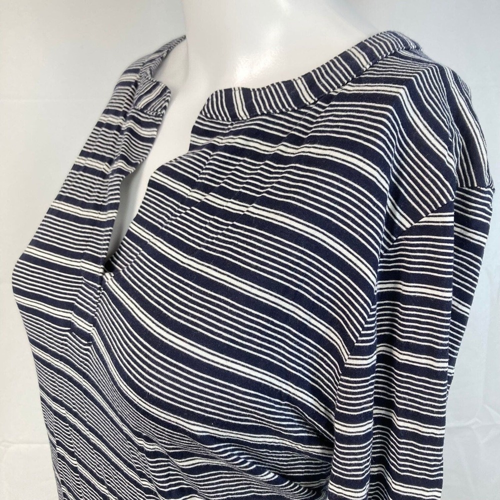 T by Talbots Shirt Womens Sz LP Petite Navy Blue Knit Casual Striped Cotton - Picture 2 of 8